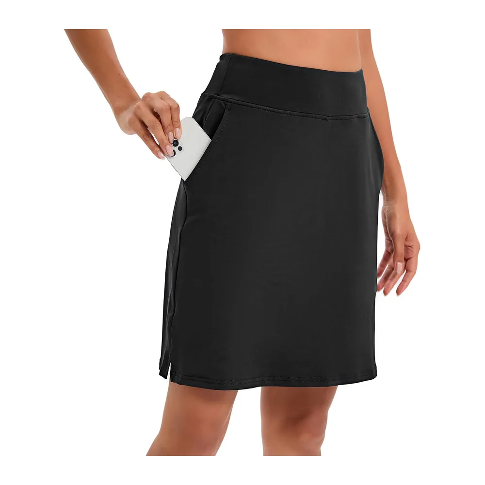 Jupe avec short intégré, longueur genou, taille haute, pour le sport, le tennis — Noir