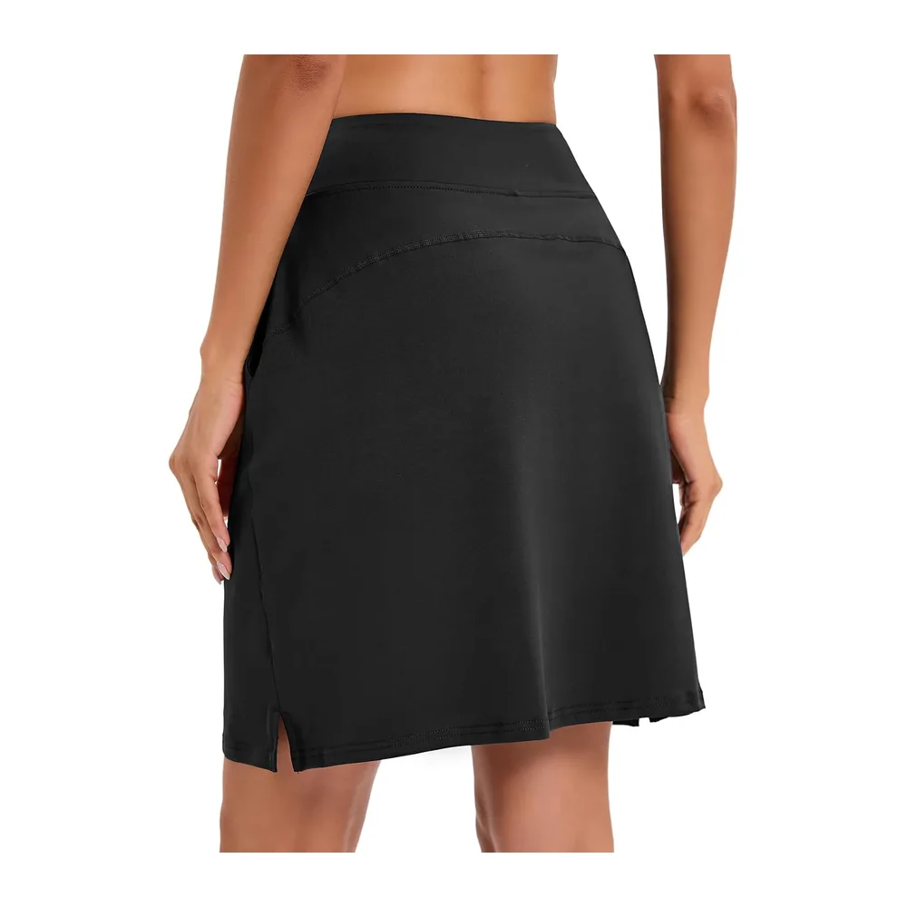 Jupe avec short intégré, longueur genou, taille haute, pour le sport, le tennis — Noir