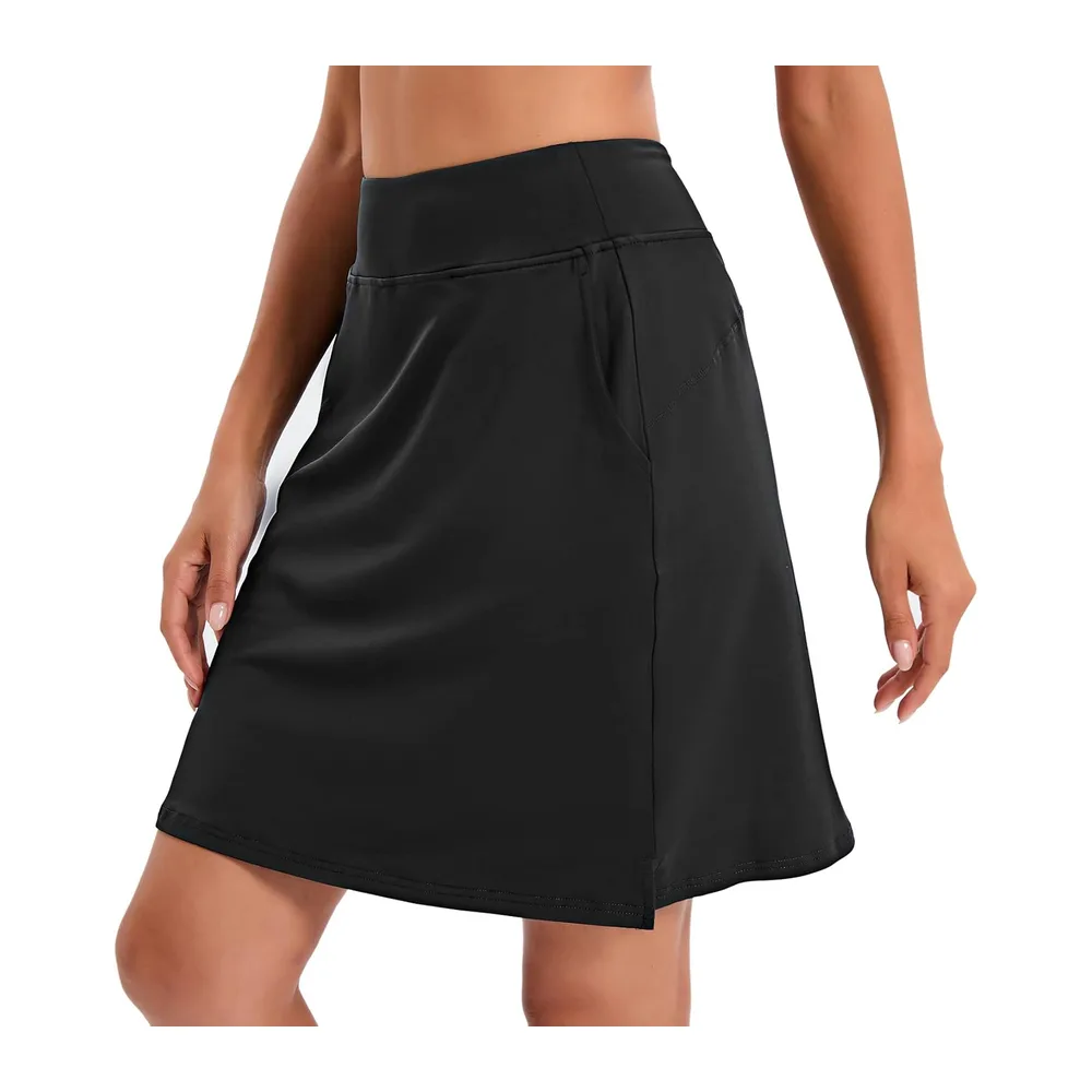 Jupe avec short intégré, longueur genou, taille haute, pour le sport, le tennis — Noir