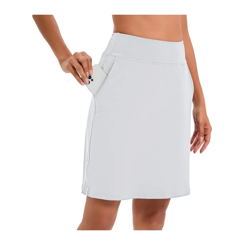 Jupe avec short intégré, longueur genou, taille haute, pour le sport, le tennis — Blanc.