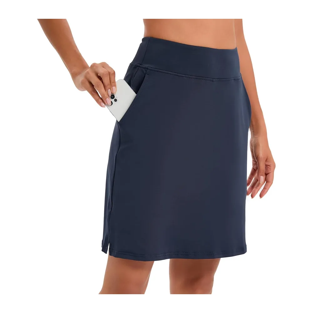 Jupe avec short intégré, longueur genou, taille haute, pour le sport, le — Bleu Marine