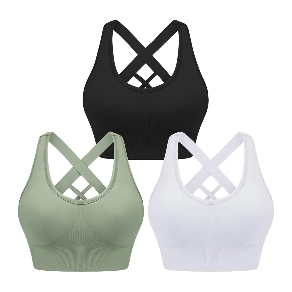 Brassière Sport sans Armature avec Coussinets Amovibles — Noir+blanc+vert