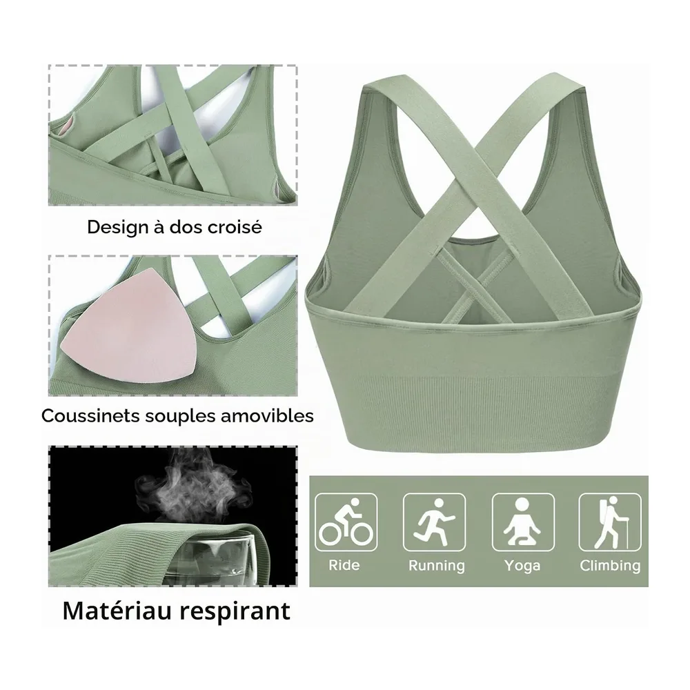 Brassière Sport sans Armature avec Coussinets Amovibles — Vert