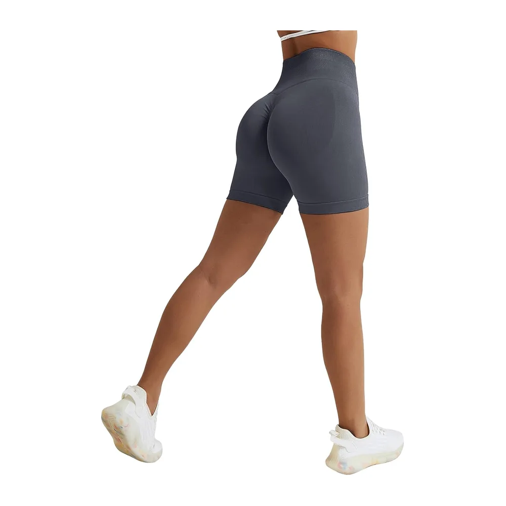 Short de sport, taille haute, sans coutures, legging court, push up, pour la — Gris Foncé