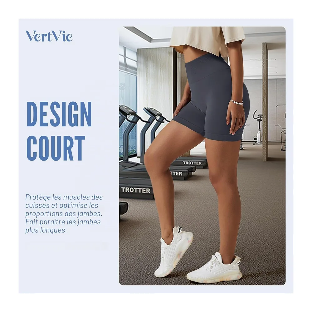 Short de sport, taille haute, sans coutures, legging court, push up, pour la — Gris Foncé