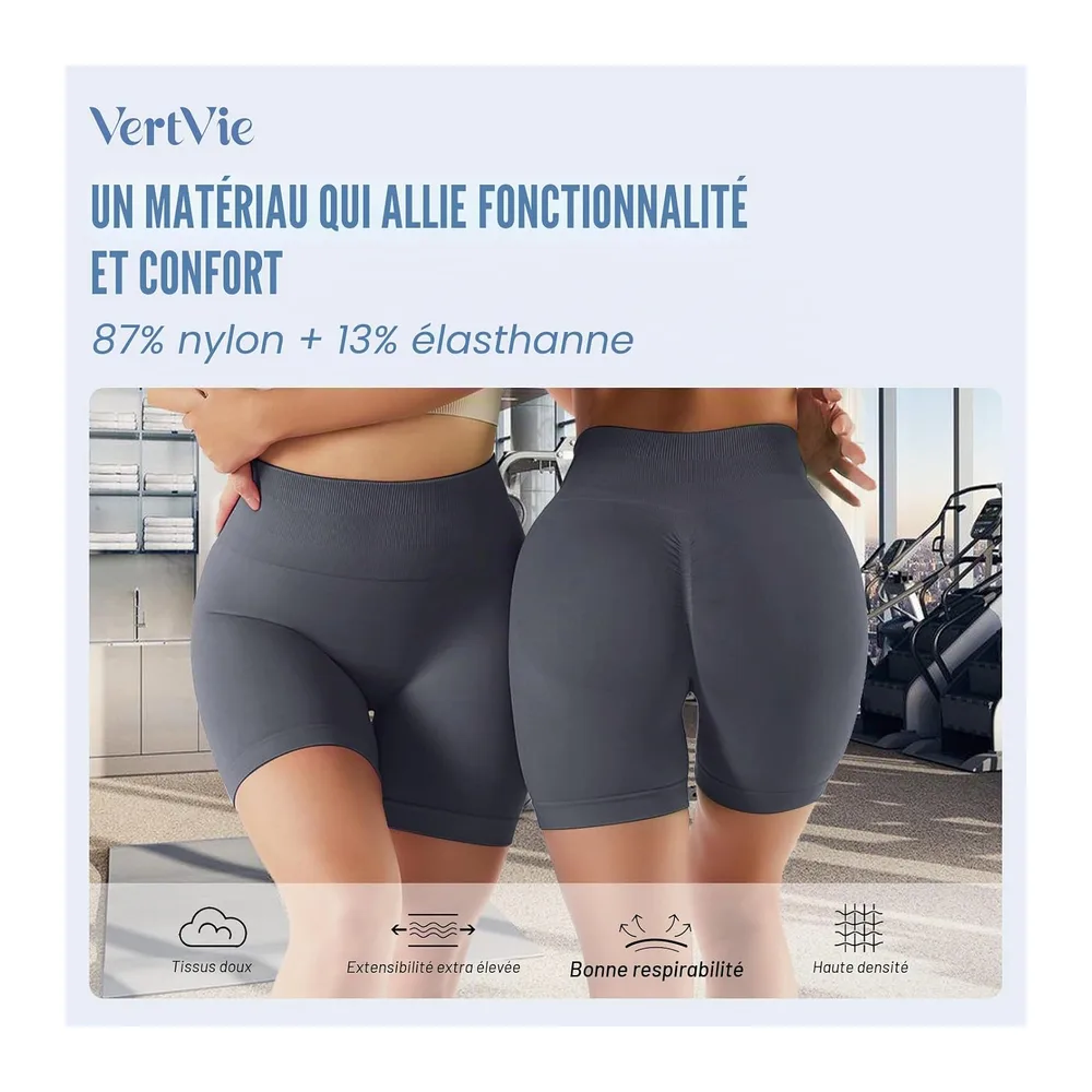 Short de sport, taille haute, sans coutures, legging court, push up, pour la — Gris Foncé