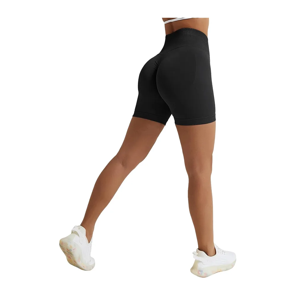 Short de sport, taille haute, sans coutures, legging court, push up, pour la gym — Noir