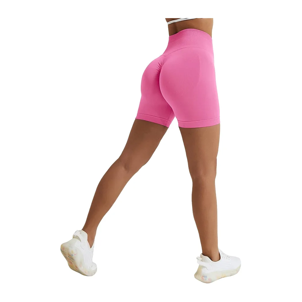 Short de sport, taille haute, sans coutures, legging court, push up, pour la gym — Rose
