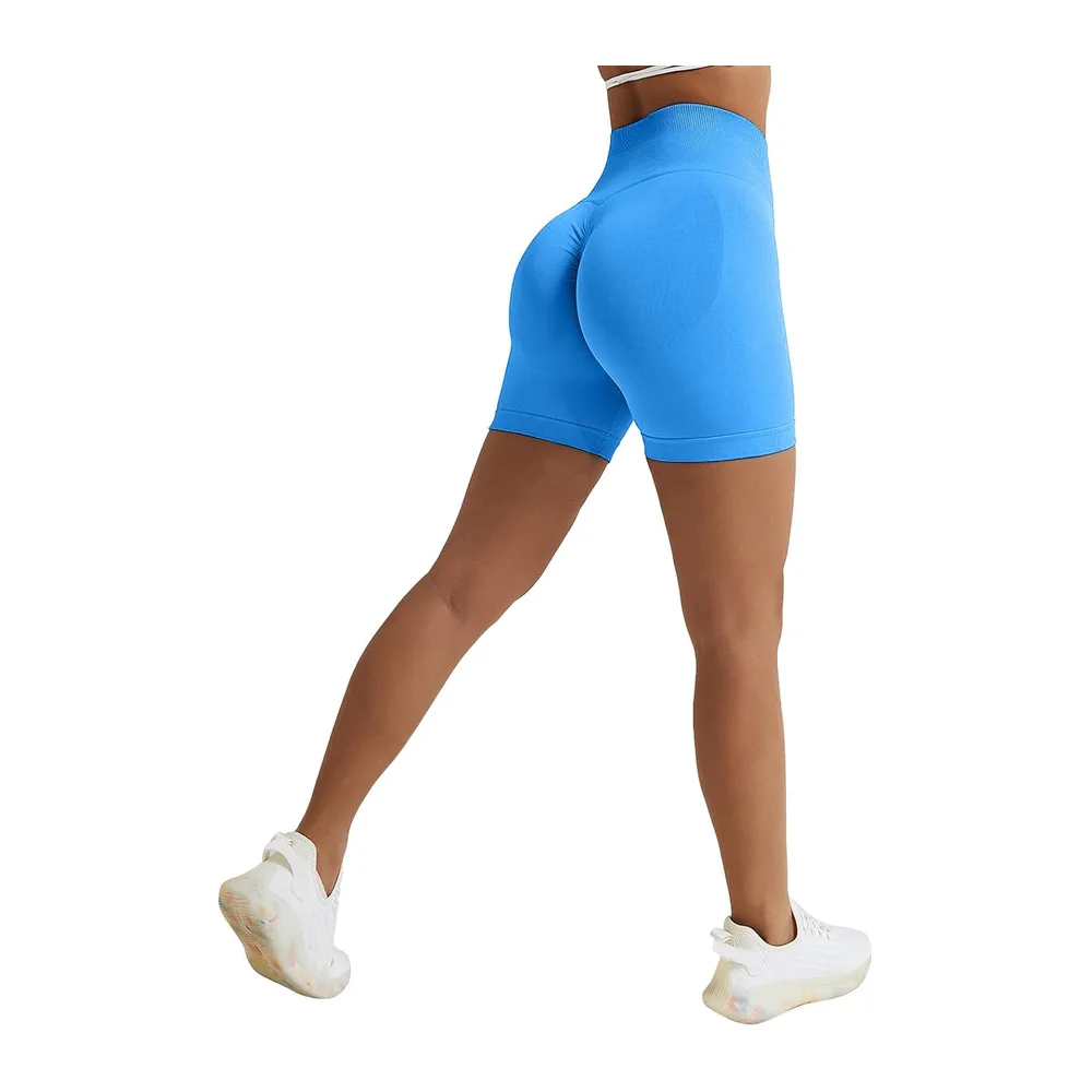 Short de sport, taille haute, sans coutures, legging court, push up, pour la gym — Bleu