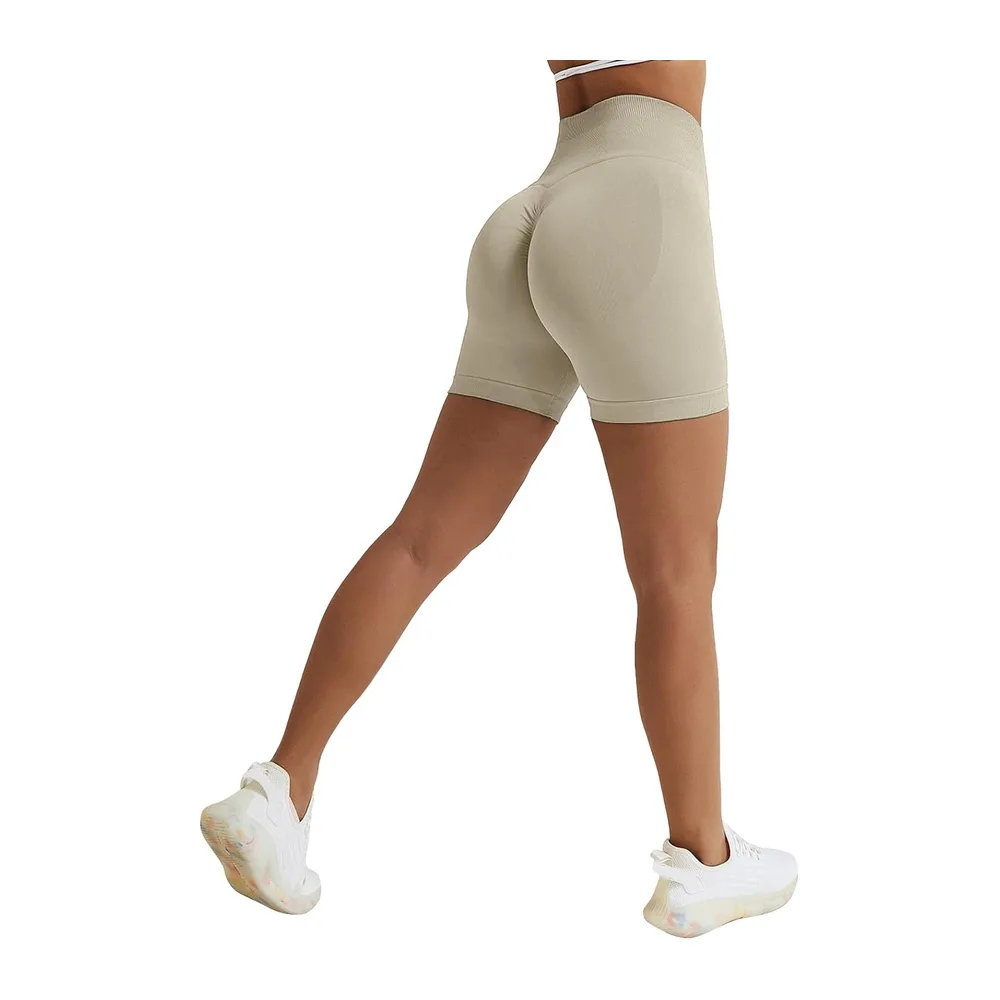 Short de sport, taille haute, sans coutures, legging court, push up, pour la gym — Café