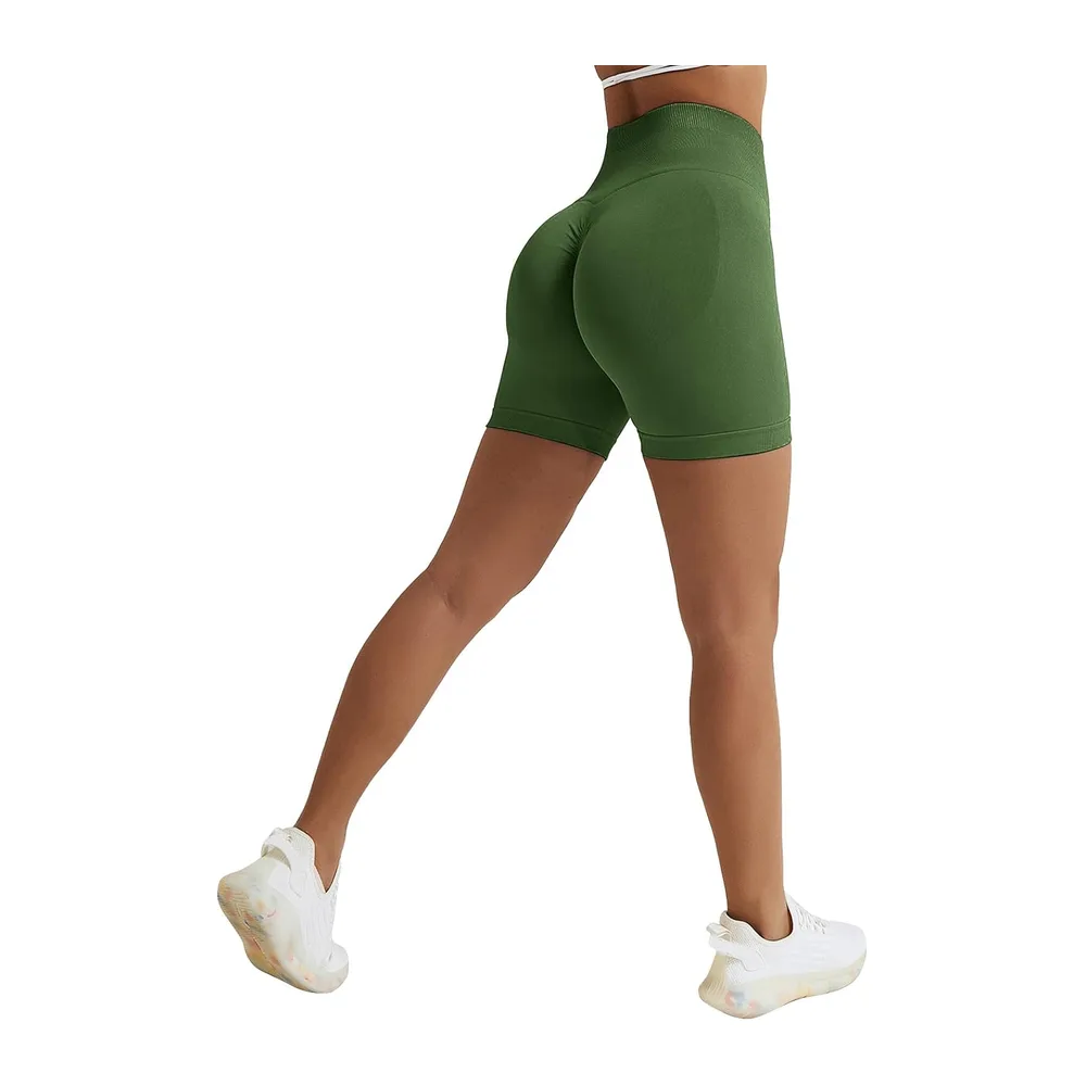 Short de sport, taille haute, sans coutures, legging court, push up, pour la — Vert Armée