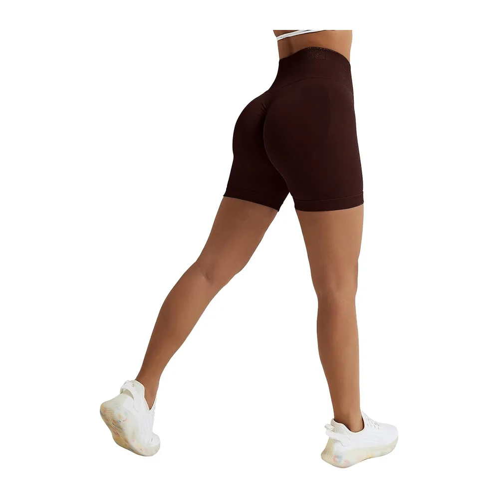 Short de sport, taille haute, sans coutures, legging court, push up, pour — Marron Foncé