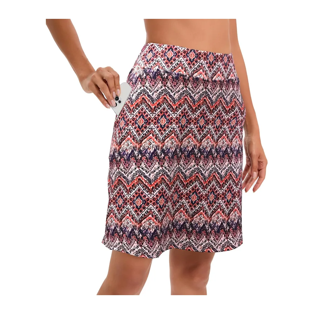 Jupe avec short intégré, longueur genou, taille haute, pour le — Motif Orange Bohème