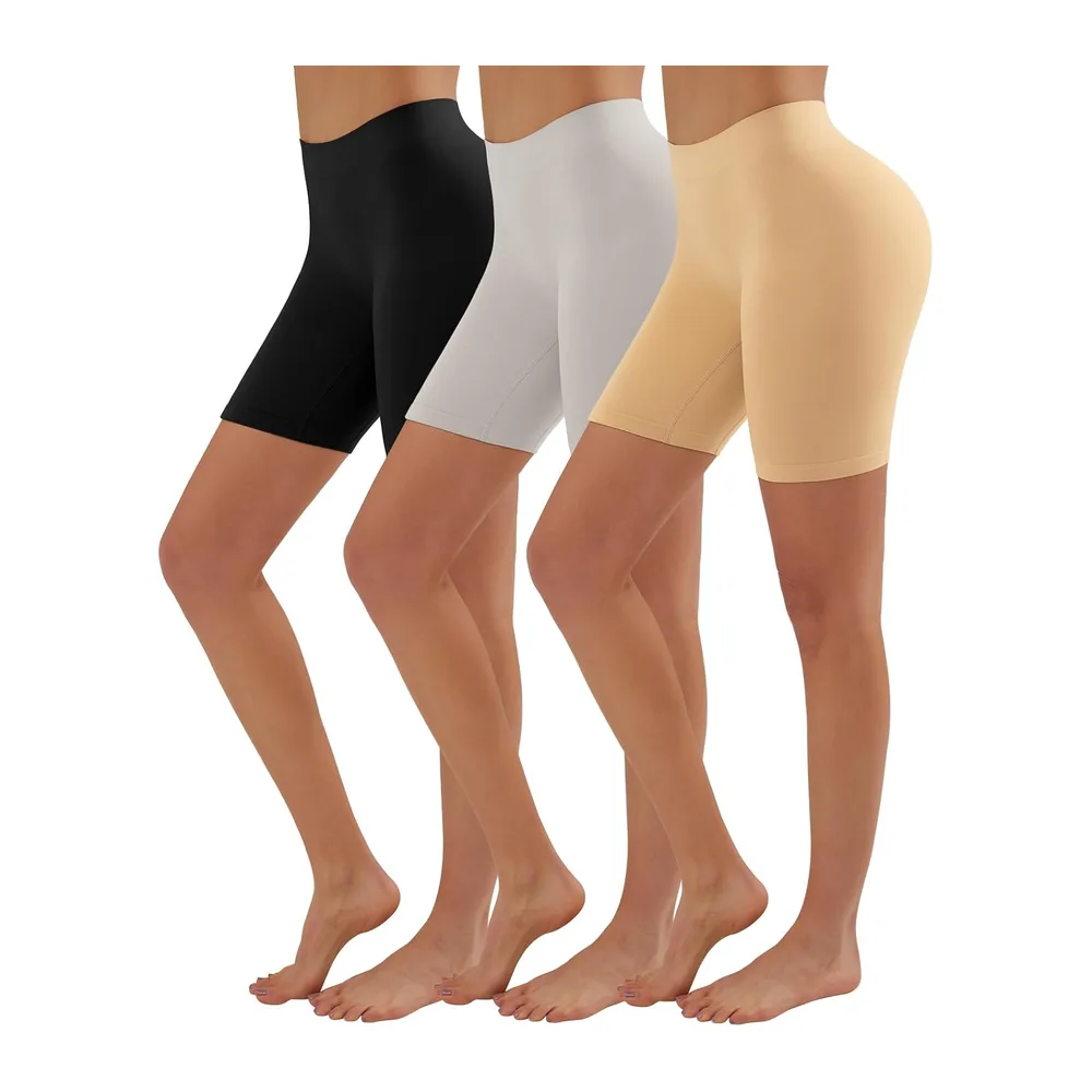 Cycliste Short Taille Haute Slip Panty Anti Frottement — Lot de 3 - Noir + Chair + Gris