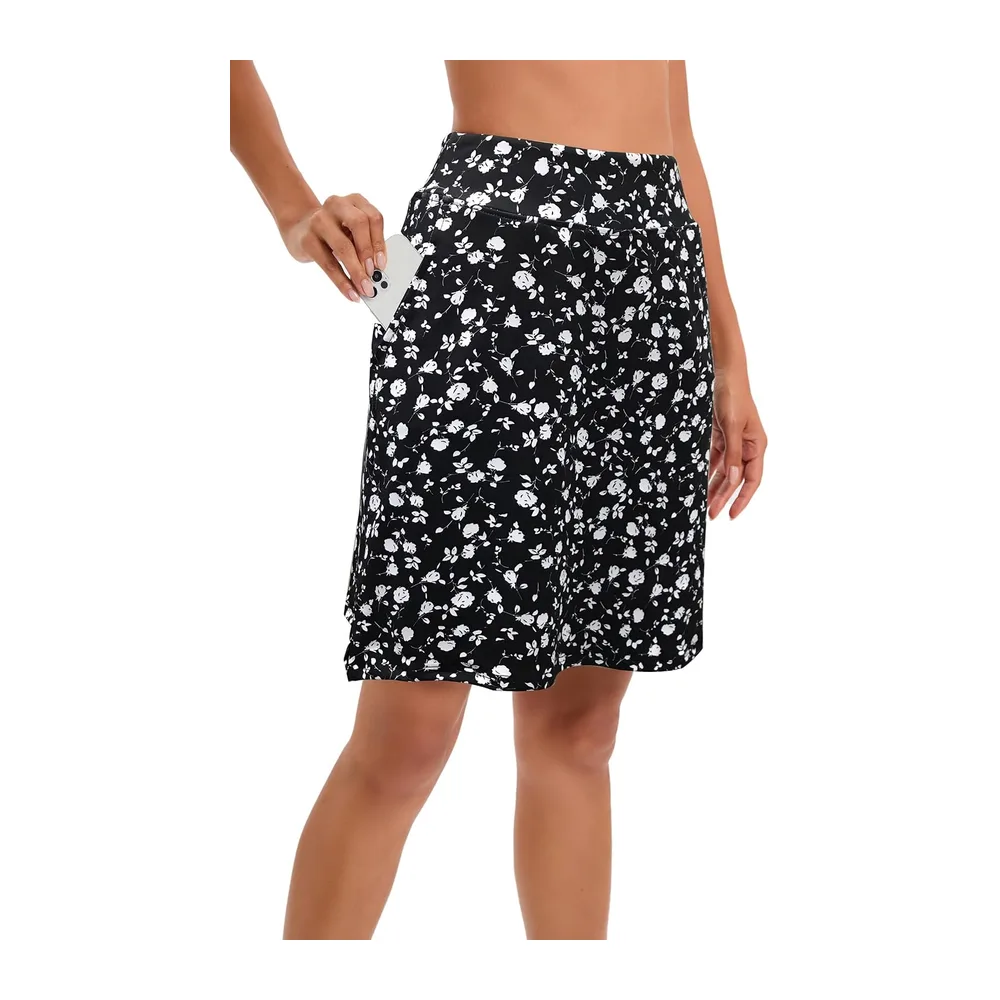 Jupe avec short intégré, longueur genou, taille haute, pour le sport — Fleurs Blanches