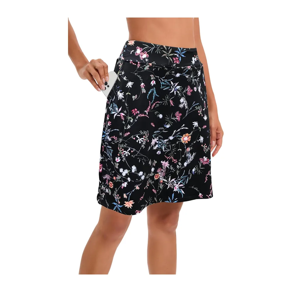 Jupe avec short intégré, longueur genou, taille haute, pour le — Mélange de Fleurs Noires