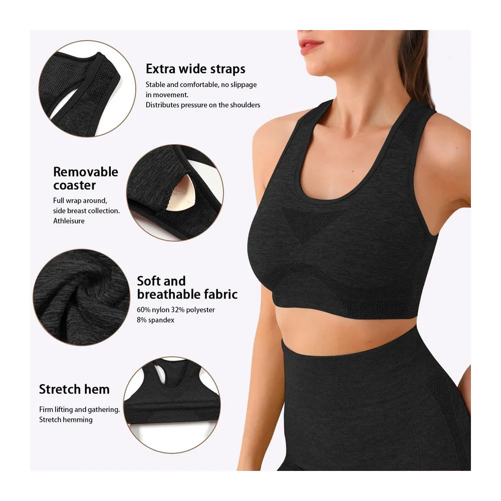 Sports Tracksuit Sets Bra Tank Top Crop Top High Waist Shorts Sport Leggings — Noir