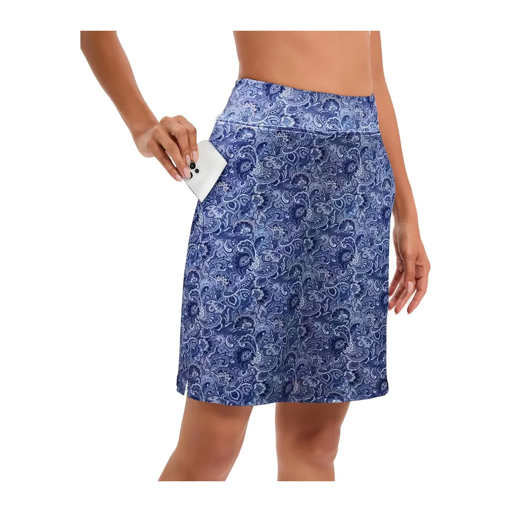 Jupe avec short intégré, longueur genou, taille haute, pour le — Motif Vagues Bleues