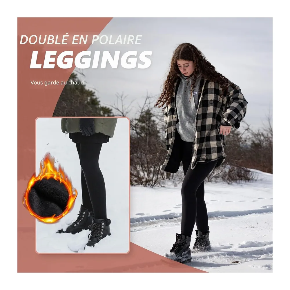 Legging Polaire Legging Chaud Hiver Thermique Pantalon Taille Haute Élastiques — Noir