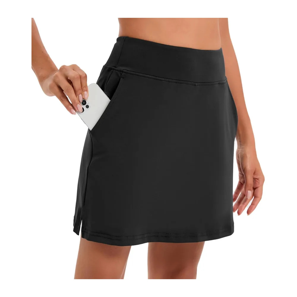 Tennis Skirt with Shorts Short with Pockets Golf Hiking Running Cycling — Noir