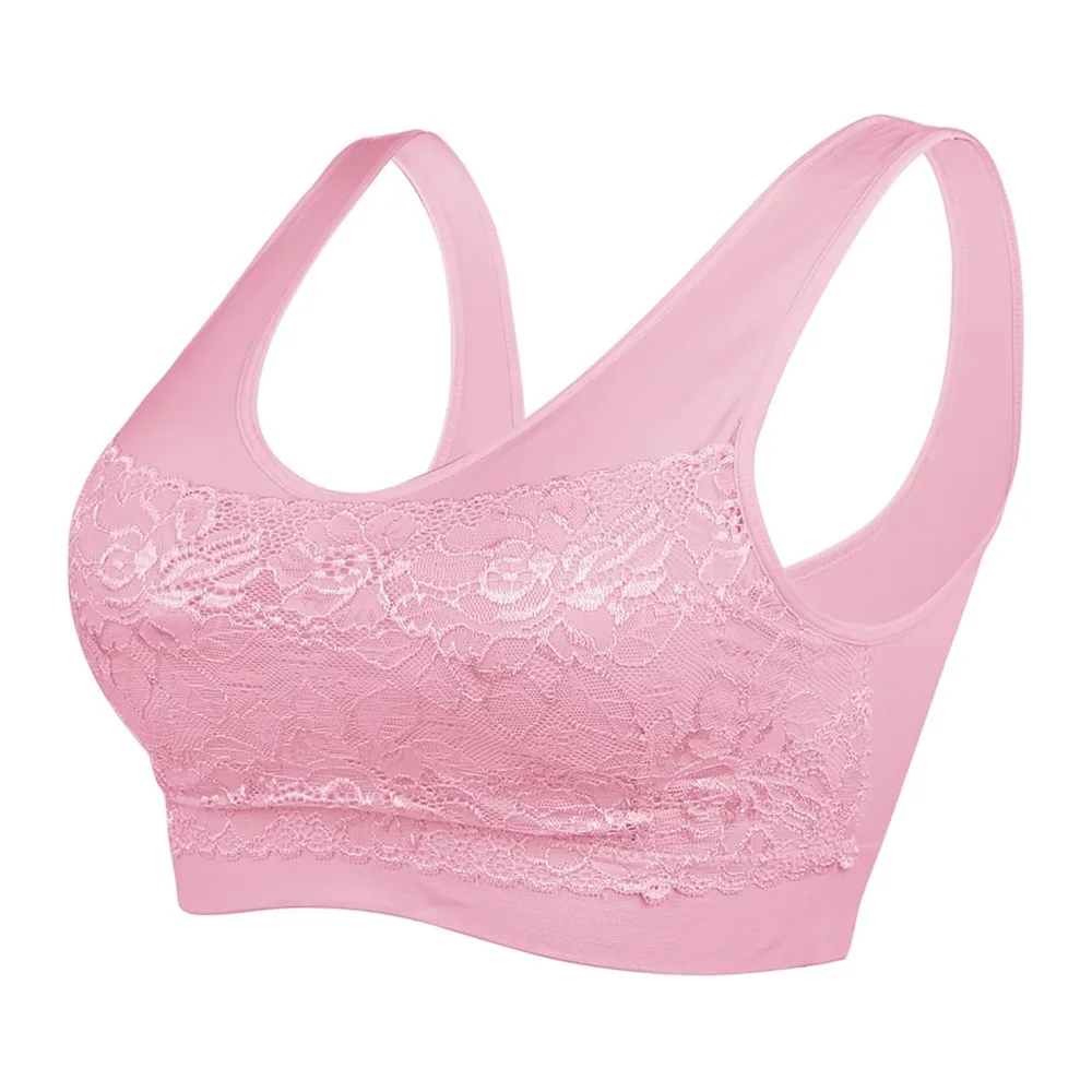 Brassière Soutien Gorge Dentelle sans Armature pour Sport — Rose