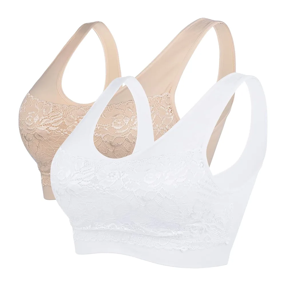 Brassière Soutien Gorge Dentelle sans Armature pour Sport — Blanc+chair