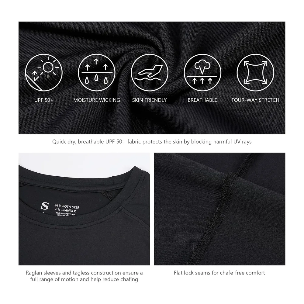 T-Shirt de Protection Solaire UV UPF 50+ à Manches Longues pour la pêche, la — Noir