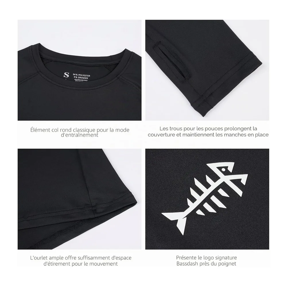 T-Shirt de Protection Solaire UV UPF 50+ à Manches Longues pour la pêche, la — Noir