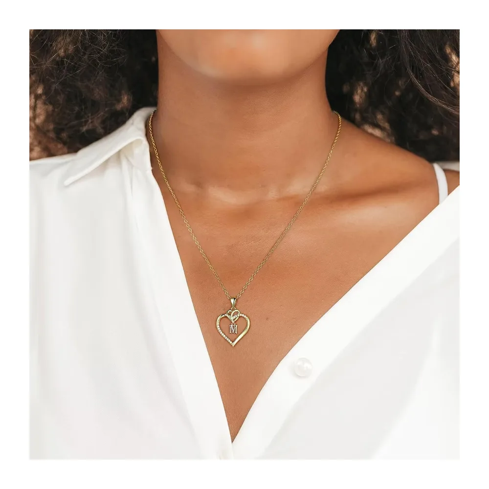Coeur Collier Or Argent, Plaqué Or/Or Blanc Chaîne Initiale Collier Zircone Lettre Coeur