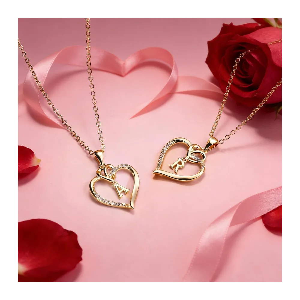 Coeur Collier Or Argent, Plaqué Or/Or Blanc Chaîne Initiale Collier Zircone Lettre Coeur
