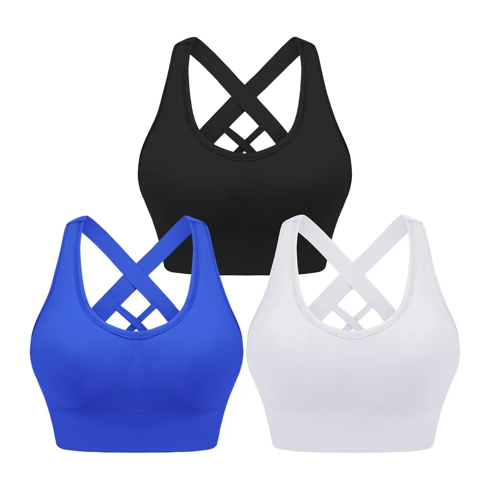 Brassière Sport sans Armature avec Coussinets Amovibles — Noir+blanc+bleu Royal