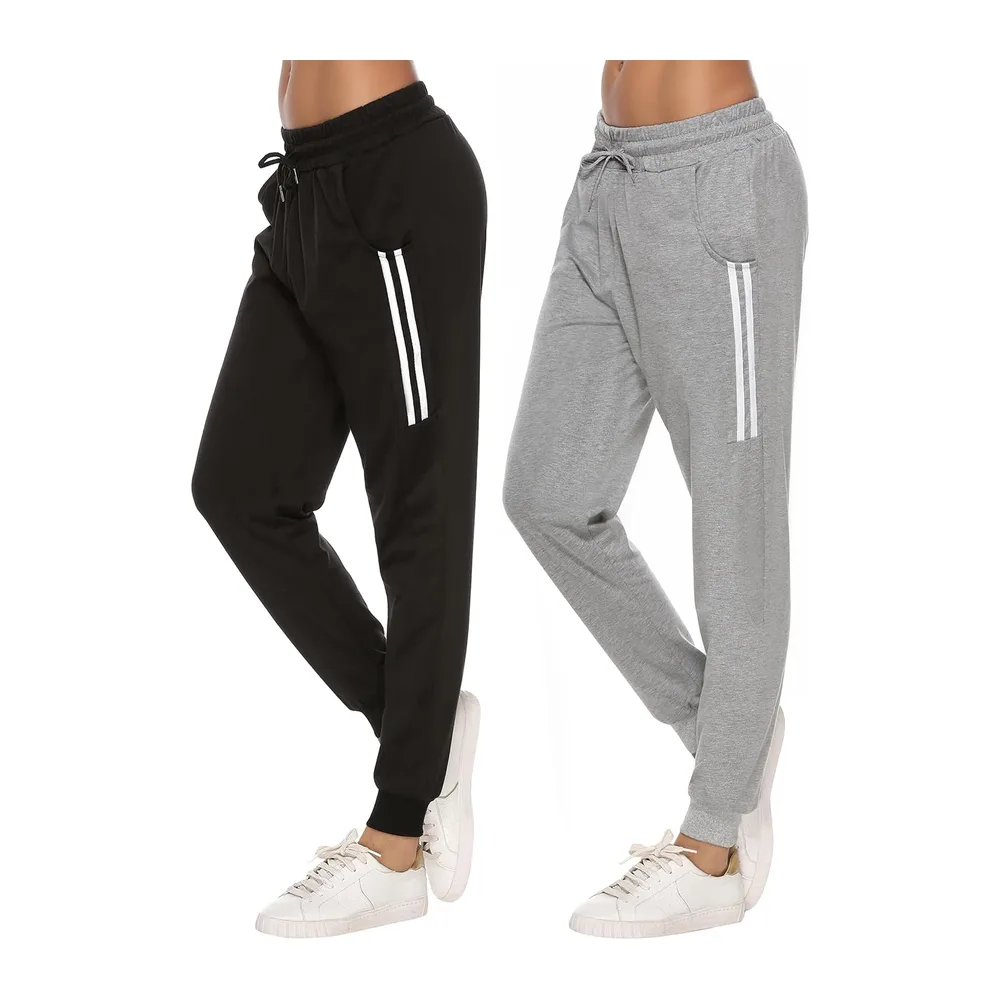 Pantalons de Sport Jogging Coton Pantalons de Survêtement Pantalon Jogging — Noir+gris