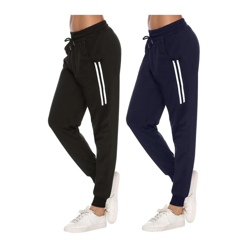 Pantalons de Sport Jogging Coton Pantalons de Survêtement Pantalon Jogging — Noir+bleu