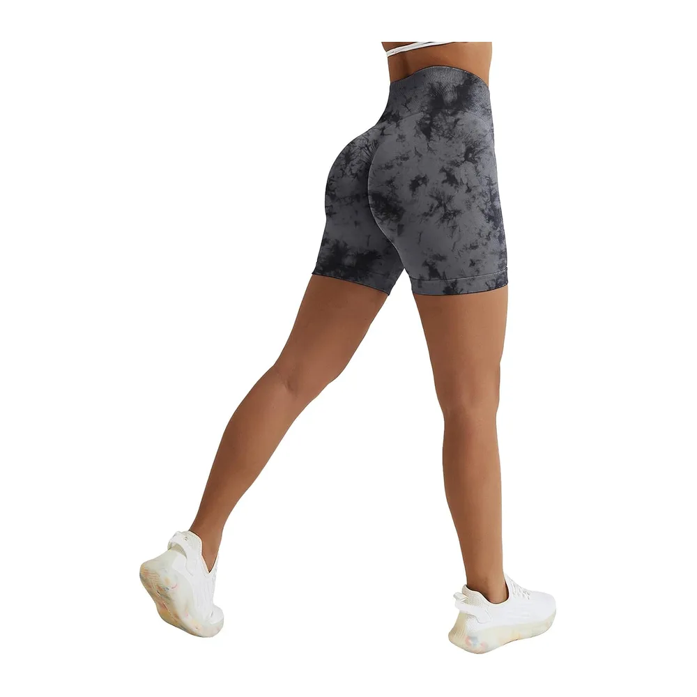 Short de sport, taille haute, sans coutures, legging court, push up, pour — Tie Dye/Noir