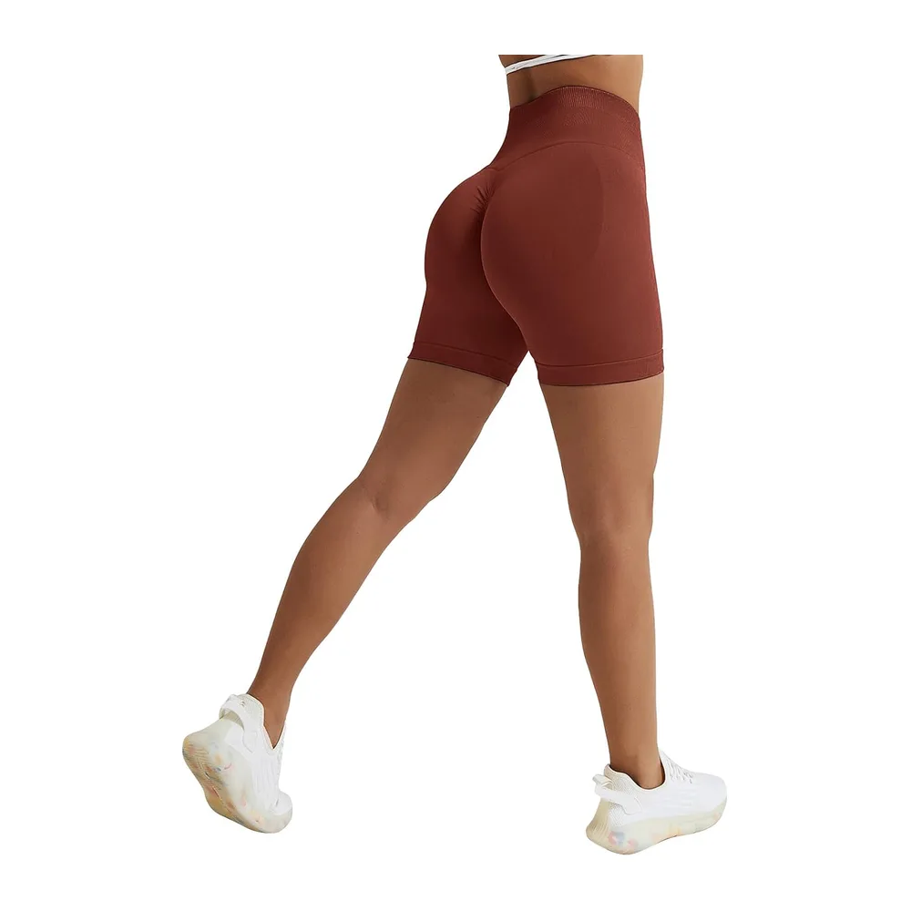 Short de sport, taille haute, sans coutures, legging court, push up, pour — Rouge Foncé