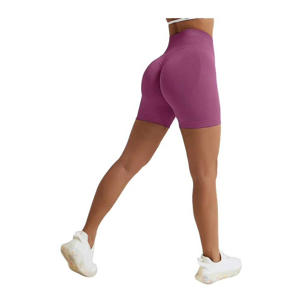 Short de sport, taille haute, sans coutures, legging court, push up, pour la gym — Prune