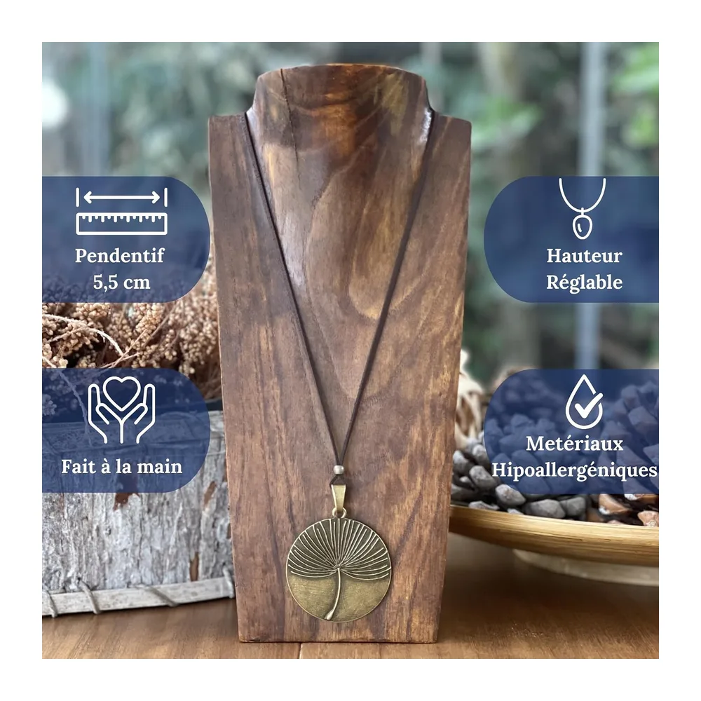Collier Long Pendentif Pissenlit en Ton Bronze