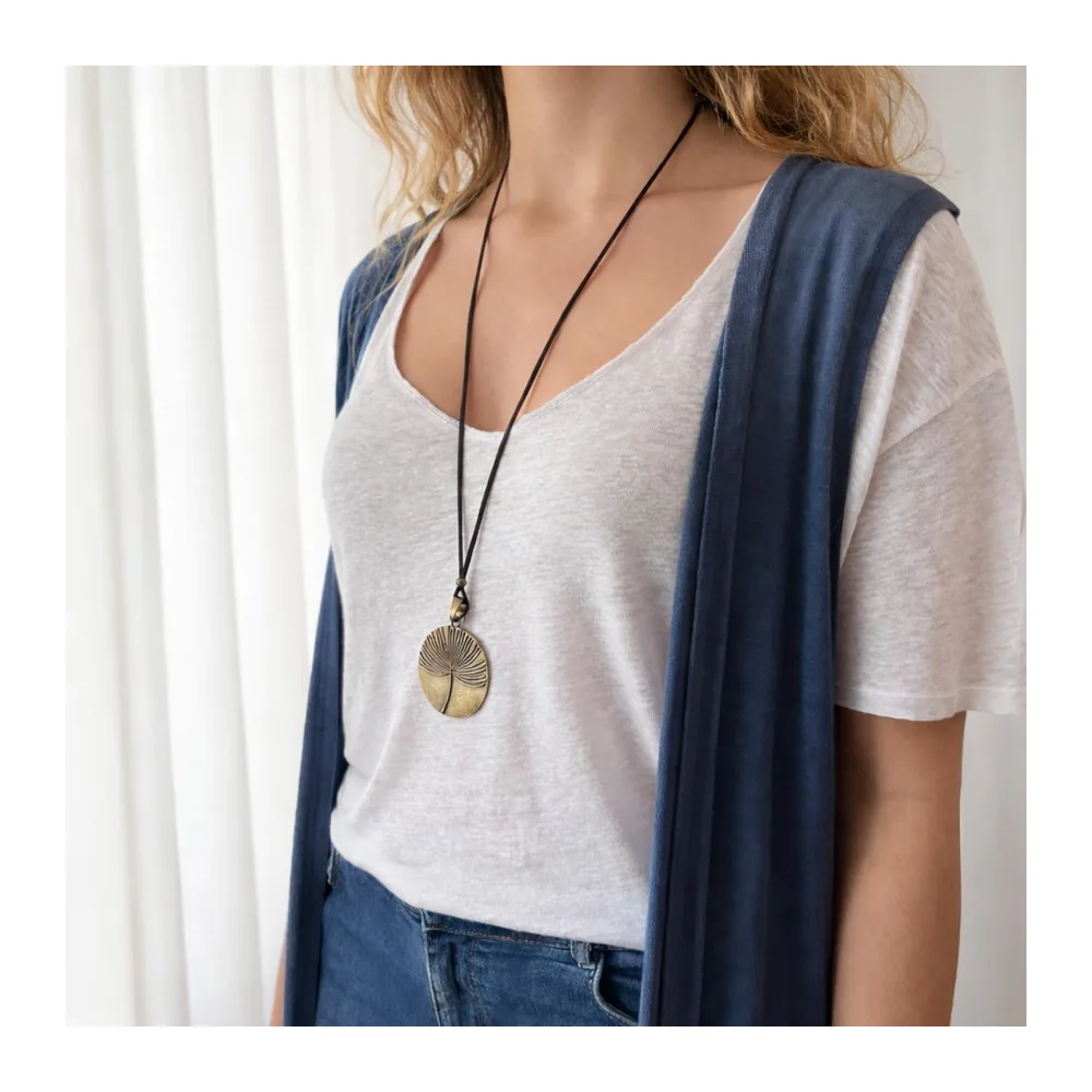 Collier Long Pendentif Pissenlit en Ton Bronze