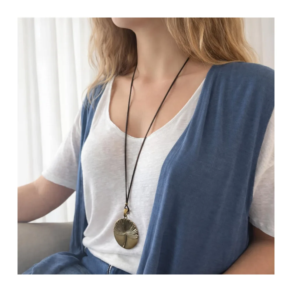 Collier Long Pendentif Pissenlit en Ton Bronze