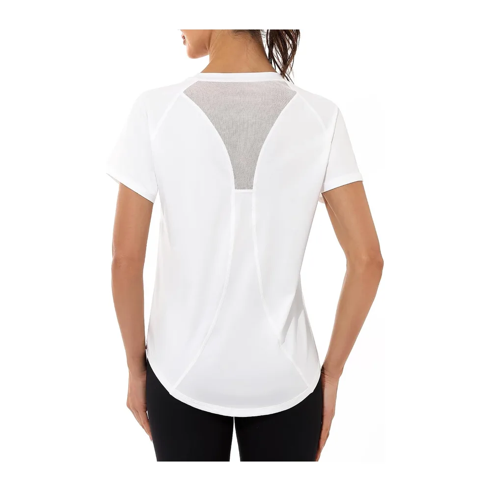 Tee Shirt Sport Anti UV Haut de Fitness Élastique Col Rond Manche Courte Tee-Shirt — Blanc