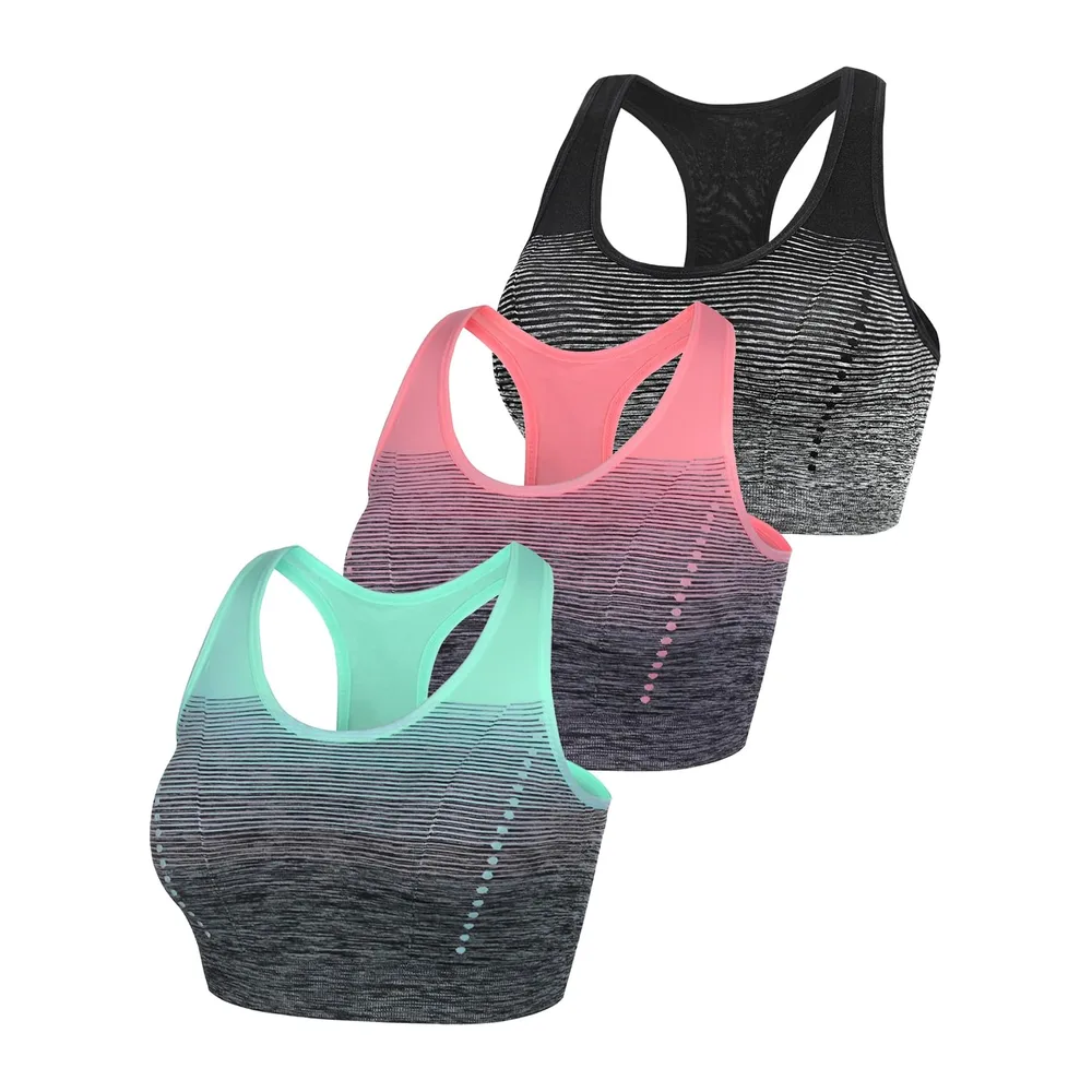 Amb00319 Soutien-Gorge de Sport — Nior+vert+rose