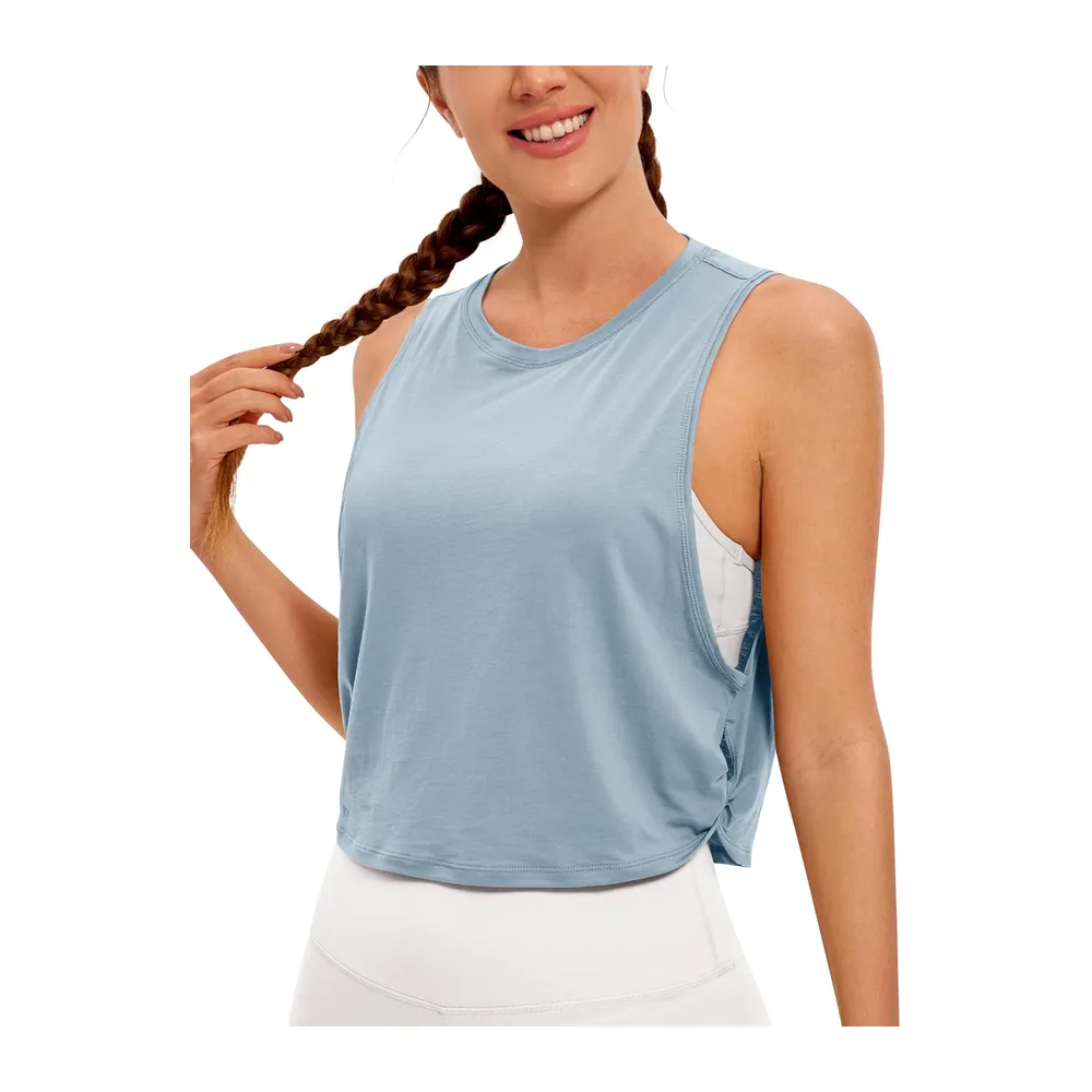 Coton Pima Débardeur Épaules Larges — Bleu Cambric
