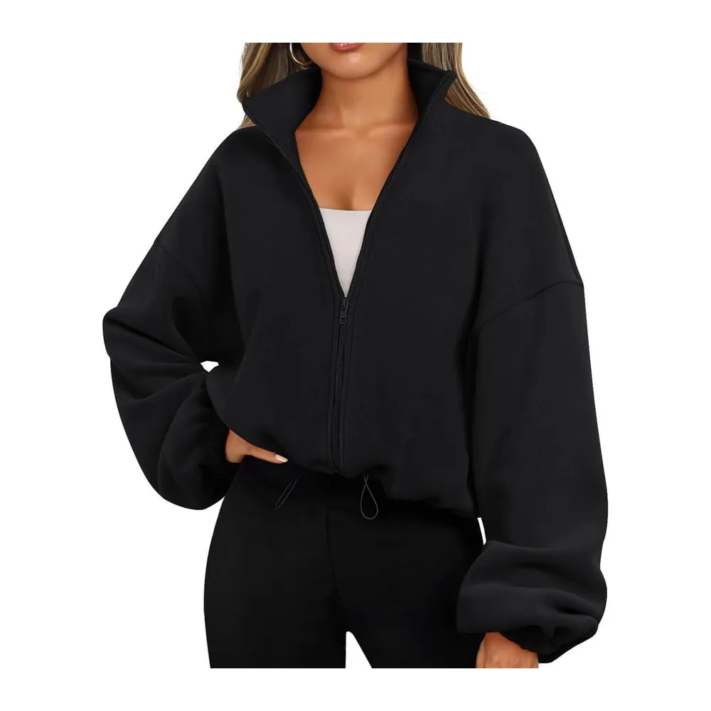 Fleece Sweatshirt with Long Sleeves Stand Collar Zip Turtleneck Autumn-Winter — A-noir