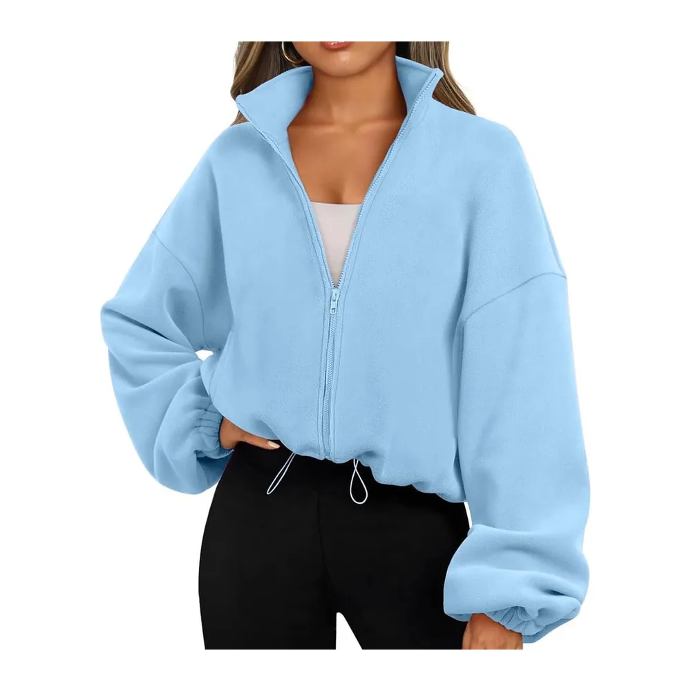Fleece Sweatshirt with Long Sleeves Stand Collar Zip Turtleneck Autumn-Winter — Bleu