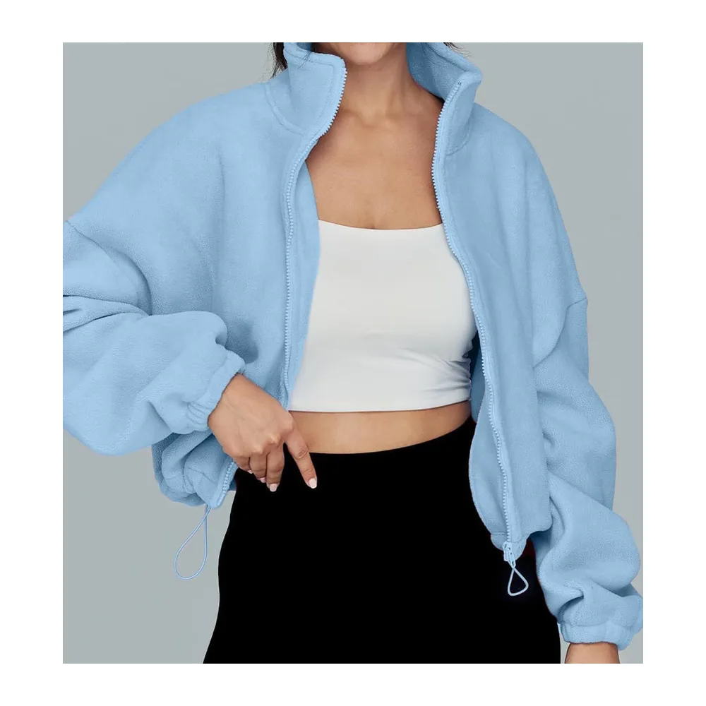 Fleece Sweatshirt with Long Sleeves Stand Collar Zip Turtleneck Autumn-Winter — Bleu