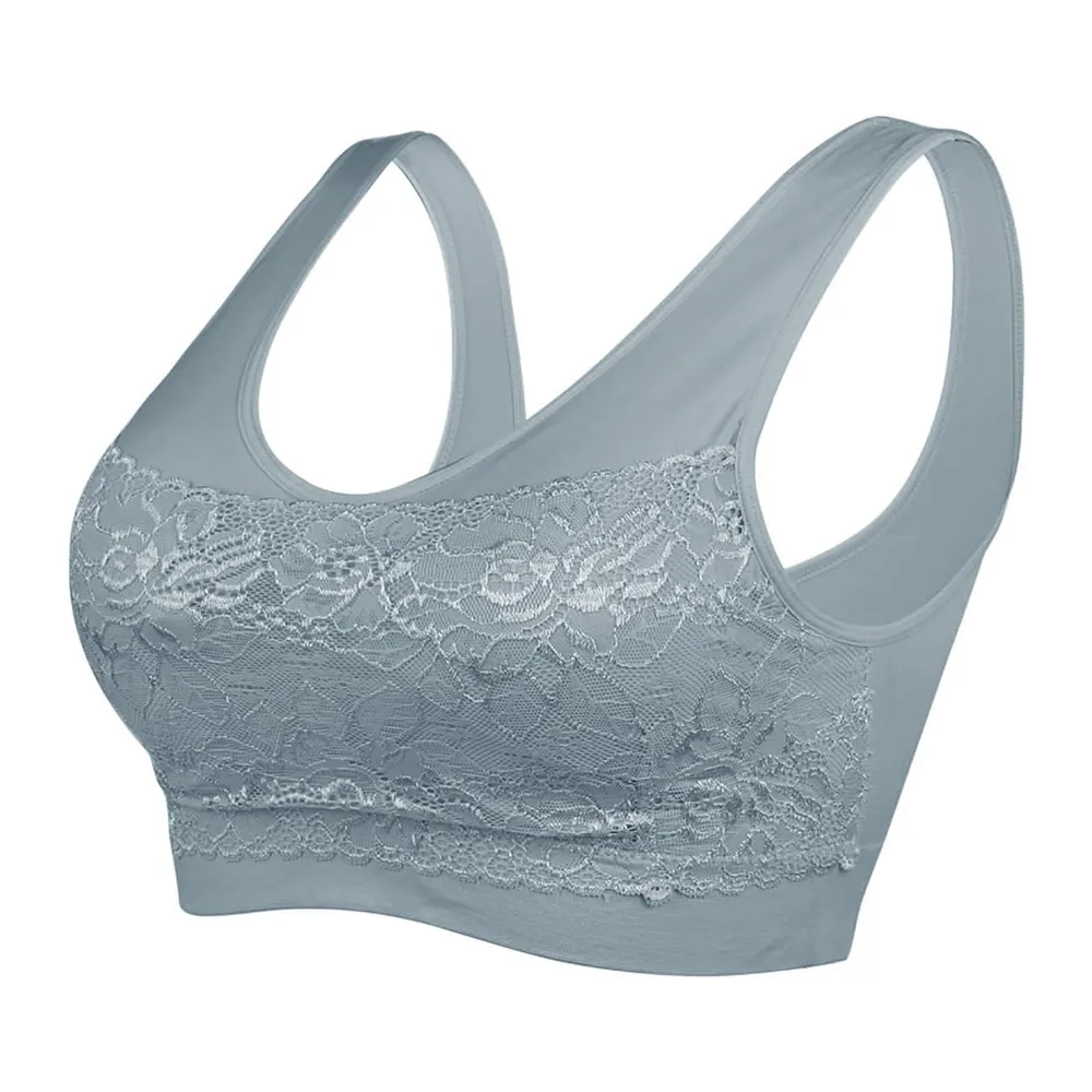 Brassière Soutien Gorge Dentelle sans Armature pour Sport — Gris