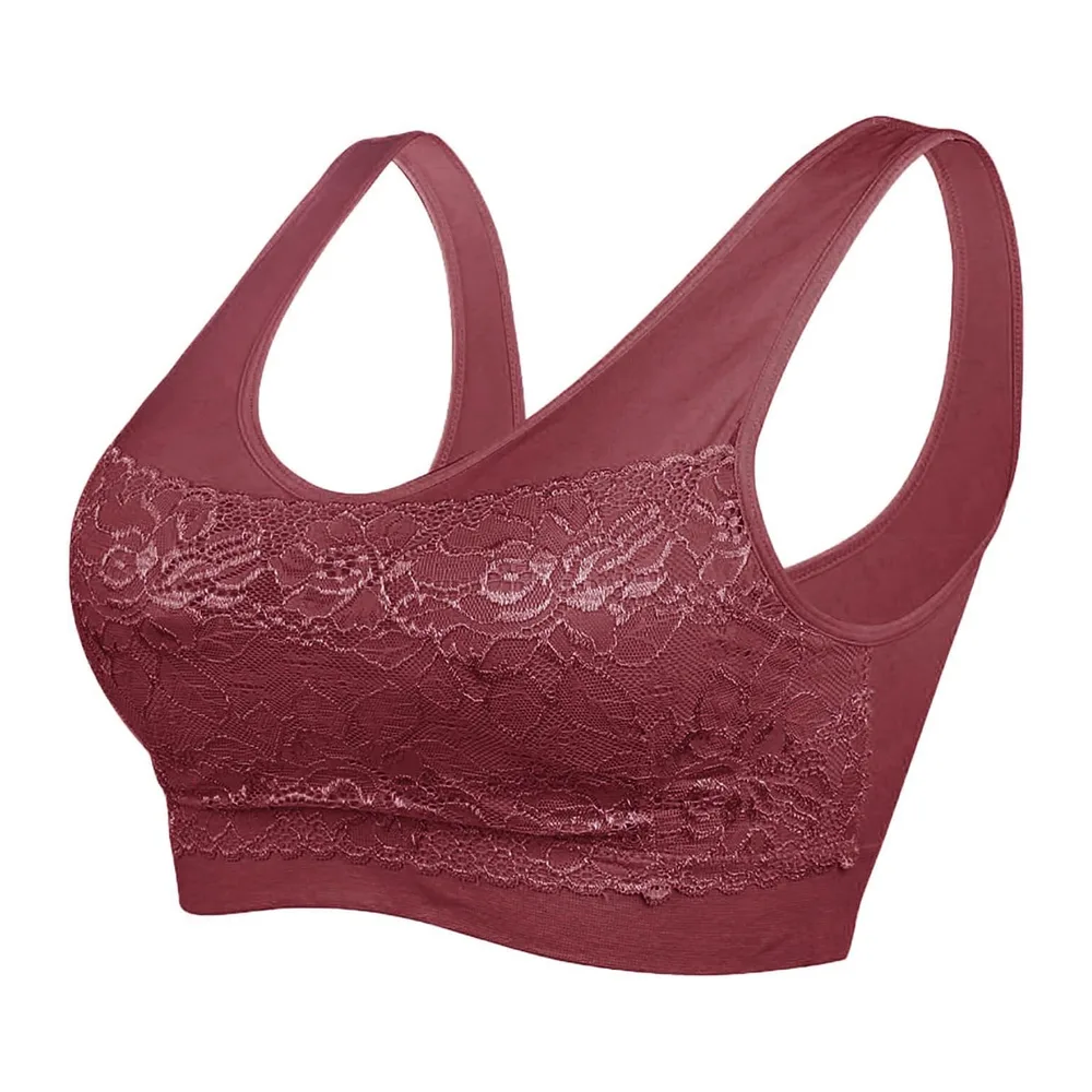 Brassière Soutien Gorge Dentelle sans Armature pour Sport — Vin Rouge