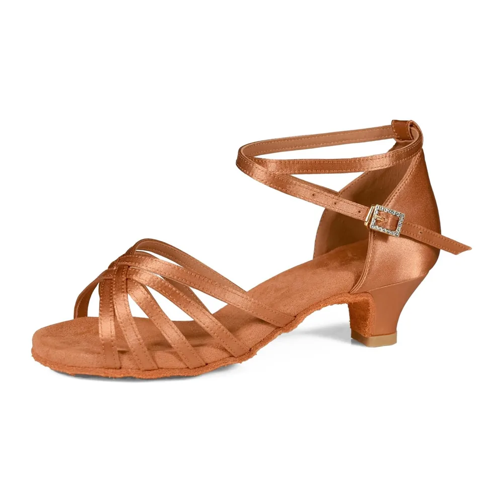 Chaussures a Talons Hauts de Danse Latine Sandales pour — Marron 4cm