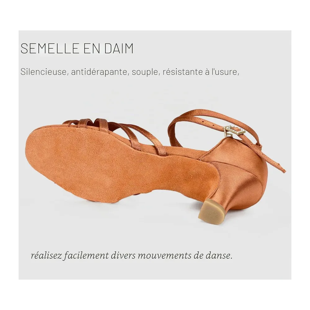 Chaussures a Talons Hauts de Danse Latine Sandales pour — Marron 5cm