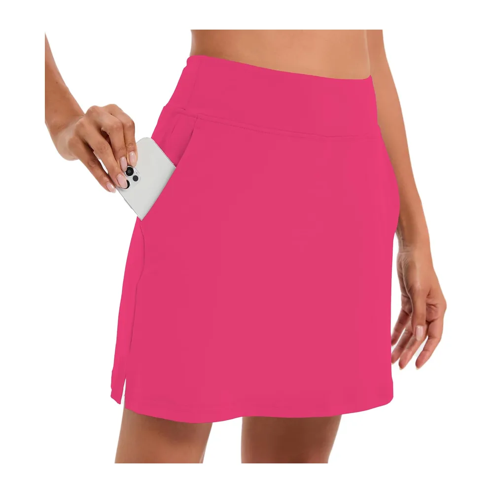 Tennis Skirt with Shorts Short with Pockets Golf Hiking Running Cycling — Rose